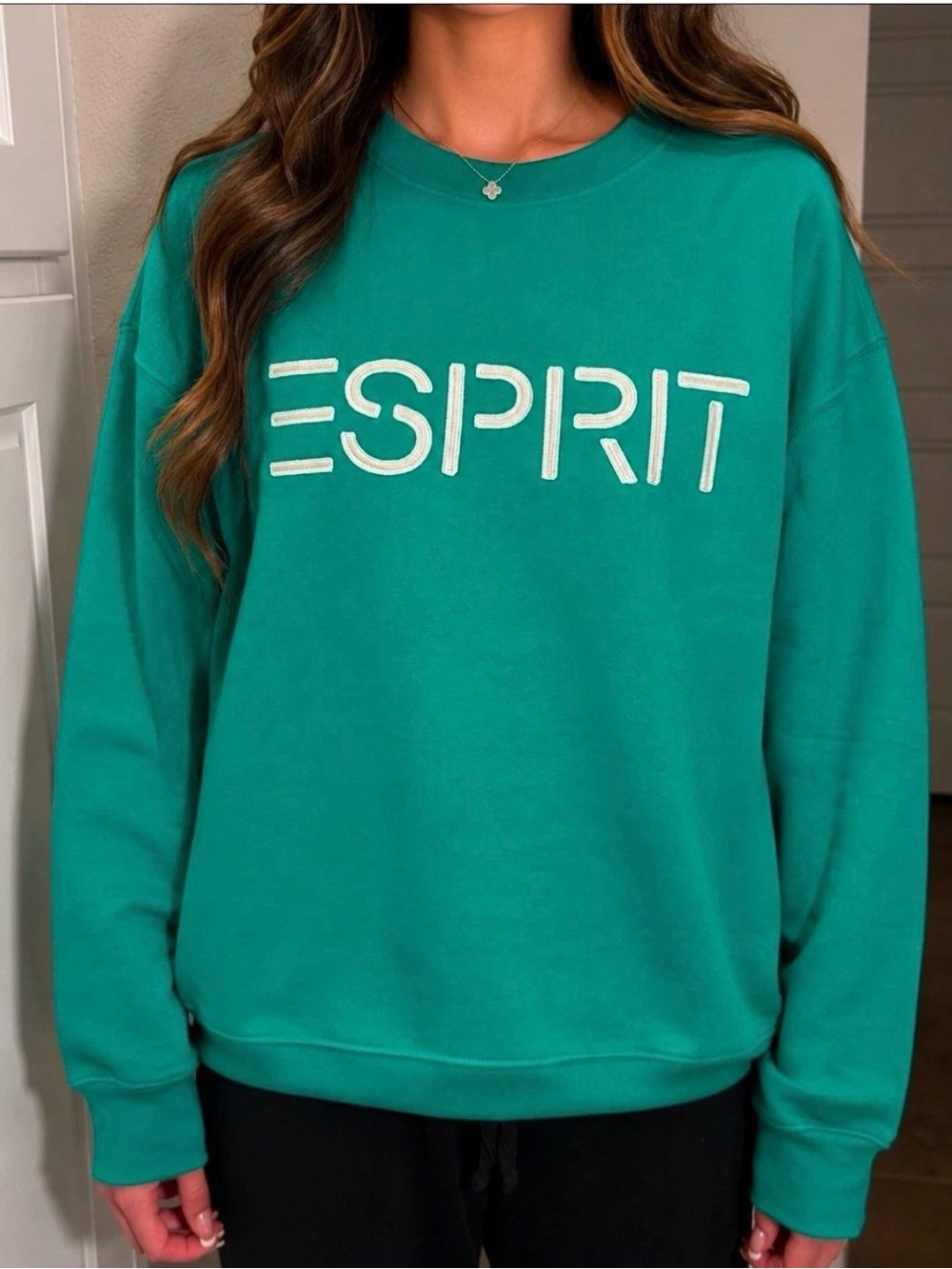 Esprit XXL Women's Logo Fleece Crewneck Sweatshirt Green Viral 80's Costco NWT